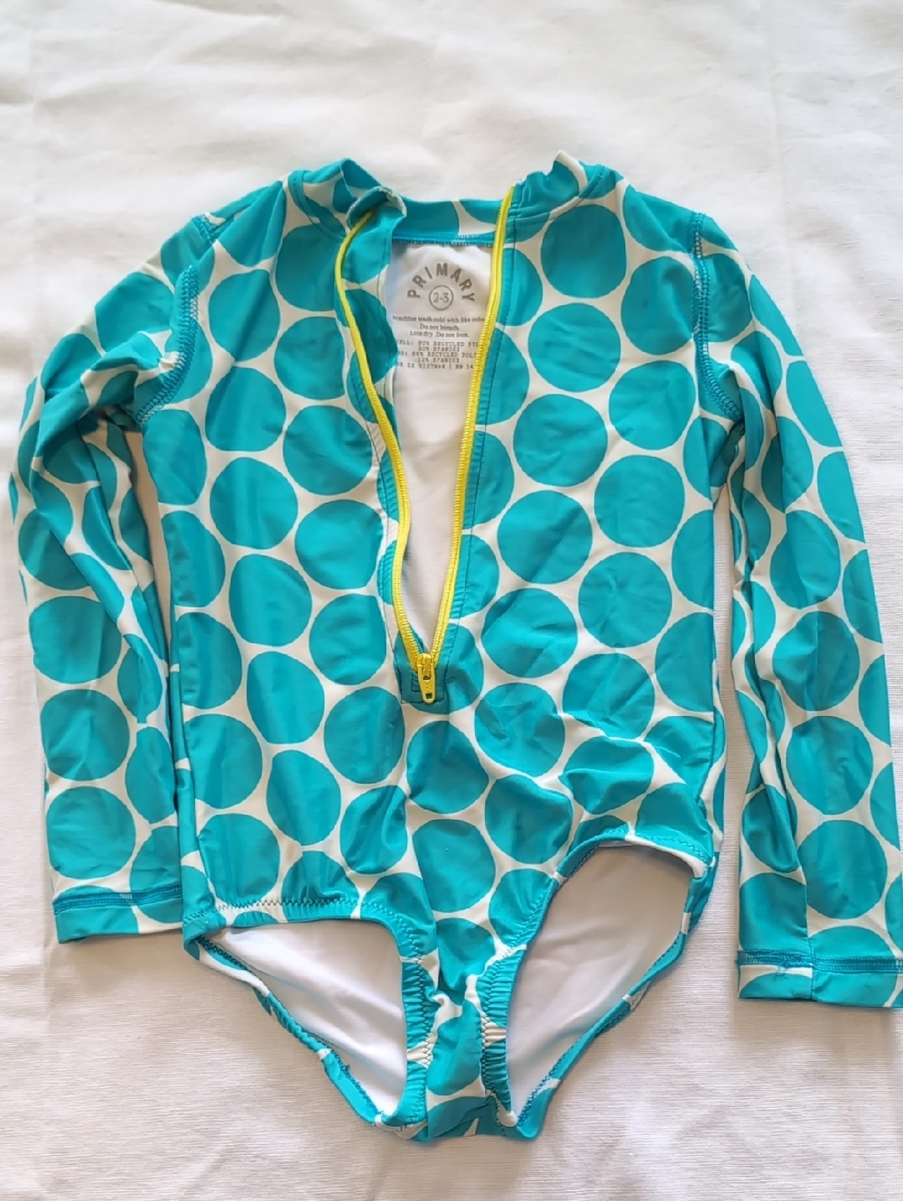 Primary Turquoise & White Polka Dot Long-Sleeve One-Piece Swimsuit